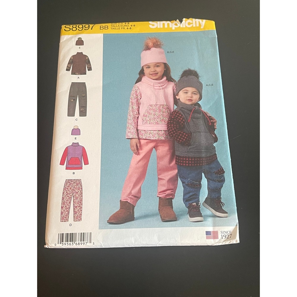 00619 - 2019 Simplicity S8997 Kids‎ Knit Top Pants Hat Pattern Size BB 4-8 UNCUT